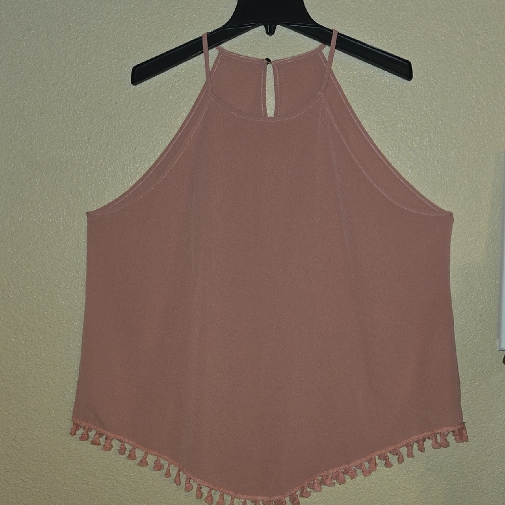 SHEIN Blush Sleeveless Blouse with Tassel Trim